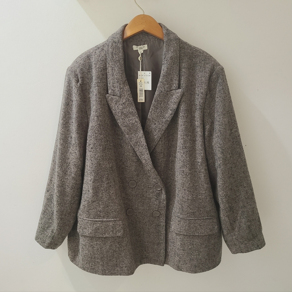 Max Studio London Gray Tweed Double Breasted Blazer Jacket sz 3X NWT - Picture 3 of 14